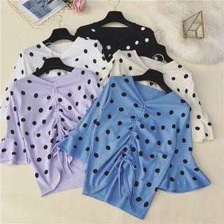 Drawstring Front Polka Dot Knit Top
