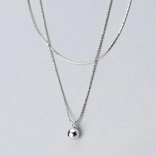 925 Sterling Silver Bead Pendant Layered Necklace S925 Silver Necklace - One Size