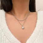 Faux Pearl Pendant Layered Stainless Steel Necklace 1pc - Silver & White - One Size