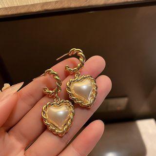 Heart Drop Sterling Silver Ear Stud My33087 - 1 Pair - Gold - One Size