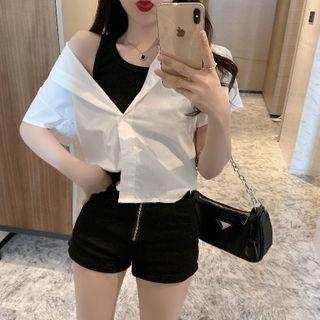 Mock Two-piece Short-sleeve Shirt / High-waist Shorts