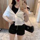 Mock Two-piece Short-sleeve Shirt / High-waist Shorts