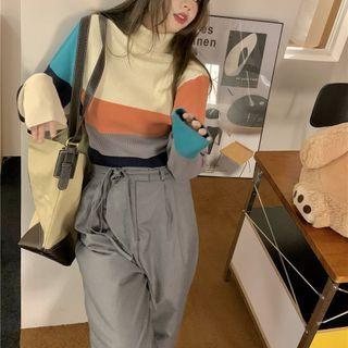 Turtleneck Color Block Sweater / Wide Leg Pants