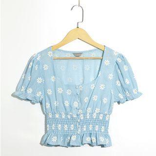 Floral Short-sleeve Square-neck Top