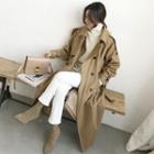 Epaulet Flap Wool Blend Trench Coat With Belt