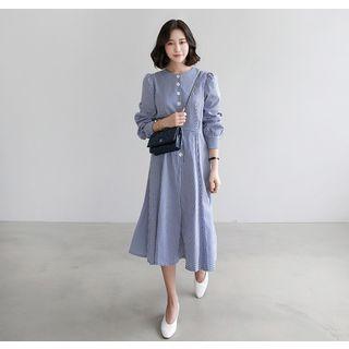 Buttoned Gingham A-line Long Dress