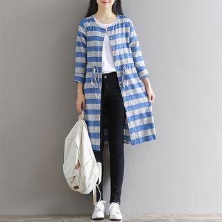 Stripe Linen Cotton Long Jacket