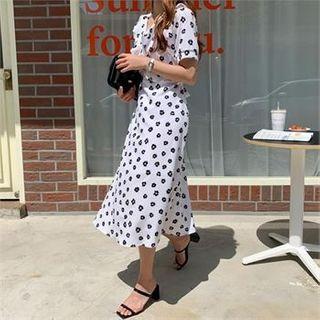 Frilled-detail Floral Print Midi Dress White - One Size
