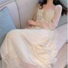 Maxi Slipdress / Lace Up Long-sleeve Maxi A-line Dress