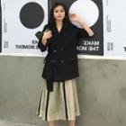 Double Breasted Loose-fit Wrapped Blazer / Contrast Trim Midi A-line Skirt