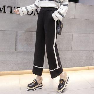 Color Panel Wide-leg Woolen Pants