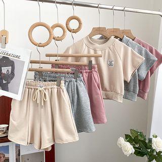 Set : Crewneck Lettering Cropped Top + High-waist Shorts