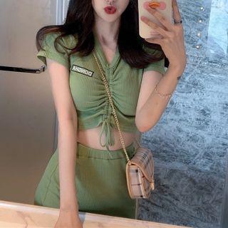 Set: V-neck Top + Mini Skirt