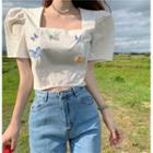 Short-sleeve Square-neck Cropped Top