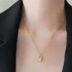 Rectangle Rhinestone Pendant Alloy Necklace Gold - One Size