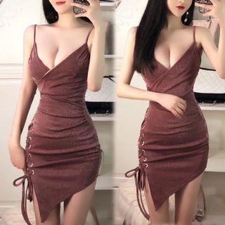 Spaghetti Strap Lace-up Mini Sheath Dress