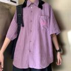 Elbow-sleeve Lettering Shirt Purple - One Size