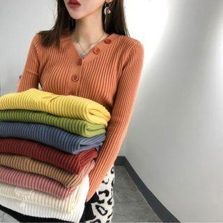 Henley Ribbed Knit Sweater