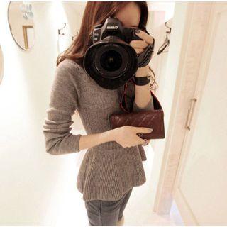 Long-sleeve Knitted Peplum Top