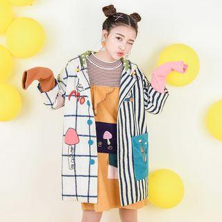 Embroidered Color Block Mock Two-piece Hooded Coat