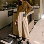 Plain Double-breasted Cropped Blazer / High-waist Cropped Straight-fit Pants