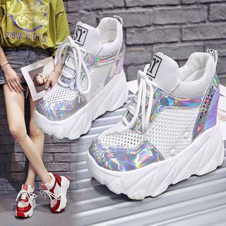 Sequin Hidden Wedge Platform Sneakers