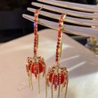 Lantern Rhinestone Dangle Earring 1 Pair - Silver Needle - Red - One Size