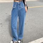 High-waist Beaded Wide-leg Jeans