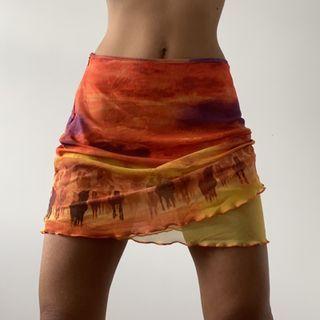 Tie-dye Mesh Mini Fitted Skirt