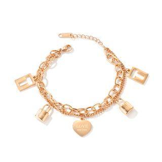 Fashion And Simple Plated Rose Gold Heart-shaped Lock 316l Stainless Steel Double-layer Bracelet Rose Gold - One Size
