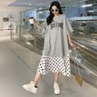 Short-sleeve Dog Print Loose-fit Dress Light Gray - Xl