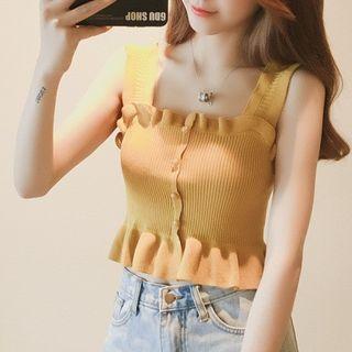 Wide Strap Frilled Knit Top