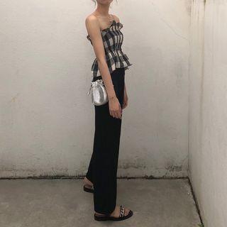 Plaid Tube Top/cropped Wide-leg High-waist Pants