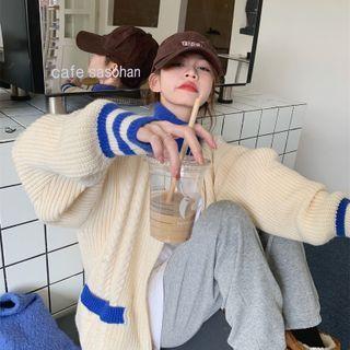 Turtleneck Zip Cardigan Blue & White - One Size