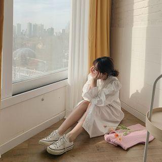 Laced Pintuck Cotton Shirtdress White - One Size