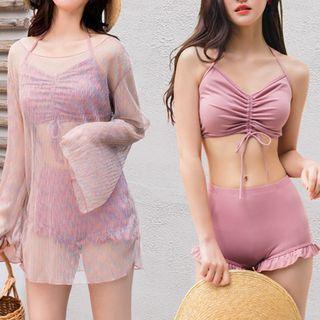 Halter-neck Bikini Top / Ruffle Bikini Bottom / Swim Skirt / Cover Up / Set