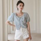 Short-sleeve Asymmetrical Button-up Blouse