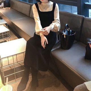 Puff-sleeve Mock Two-piece Knit Dress