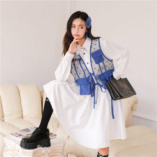 Long-sleeve Ruffle Trim Midi A-line Shirtdress