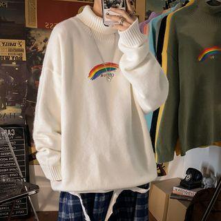 Turtleneck Rainbow Print Sweater