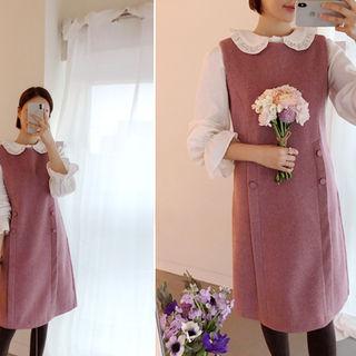Sleeveless Button-trim Dress