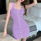 Buttoned Sleeveless Mini Sheath Dress Purple - One Size