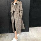 Plaid Double-breasted Trench Coat As Shown In Figure - One Size