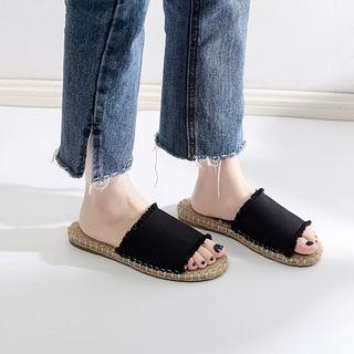 Frilled Hem Flat Slide Sandals