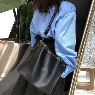 Faux Leather Shoulder Bag With Inset Pouch Black - One Size