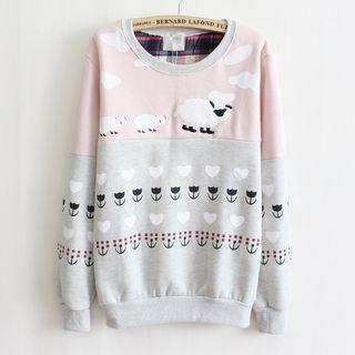Applique Printed Fleece-lined Pullover