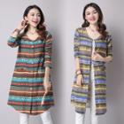 Elbow-sleeve Patterned Long Shirt