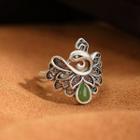 Phoenix Sterling Silver Open Ring 1pc - Silver & Green - One Size