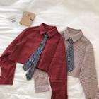 Plaid Single-breasted Long-sleeve Blouse With Striped Tie