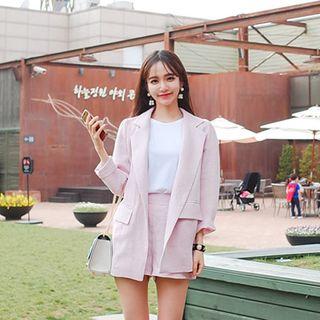 Set: Linen Blend Blazer + Band-waist Shorts